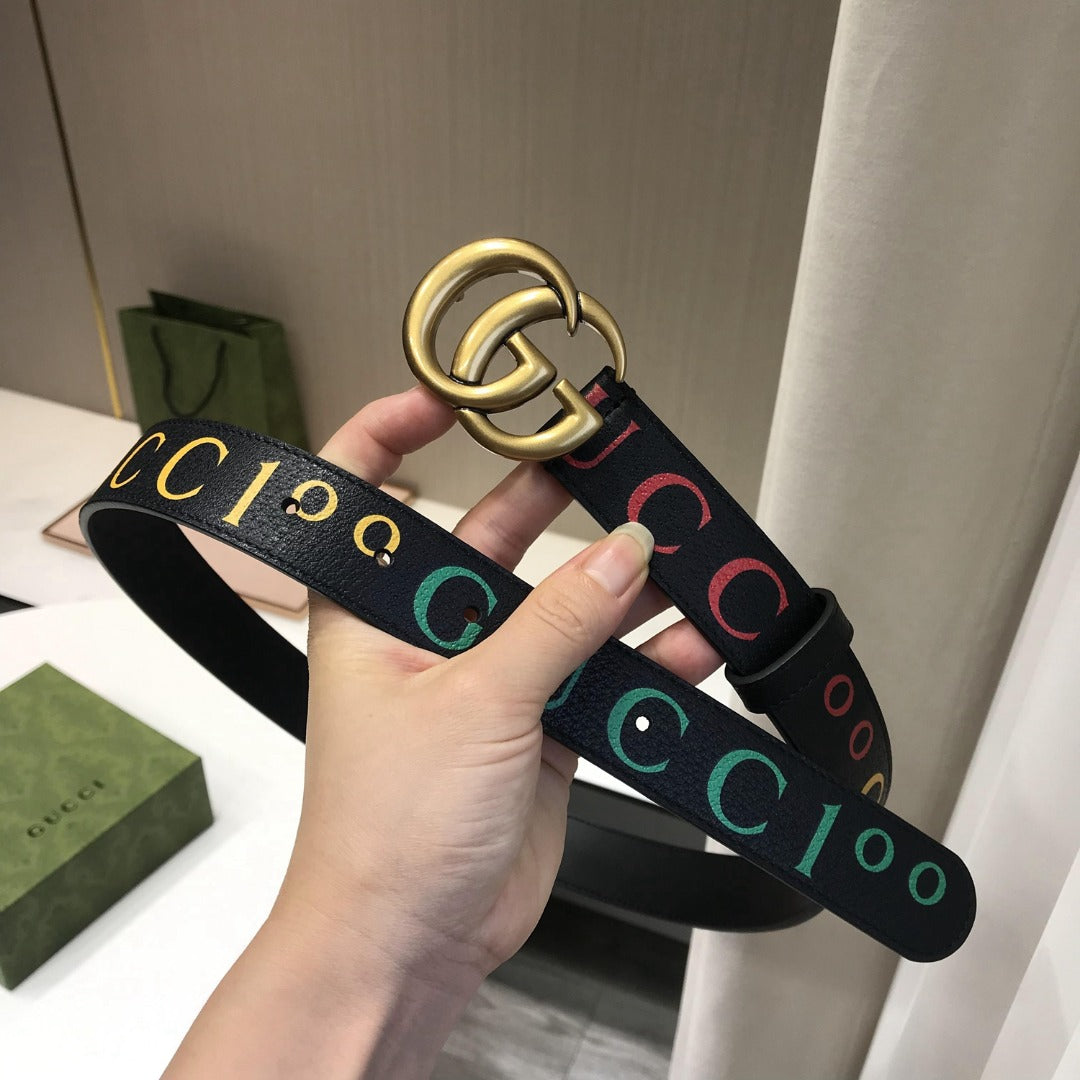 古G家-黑色字母皮帶-3.0cm