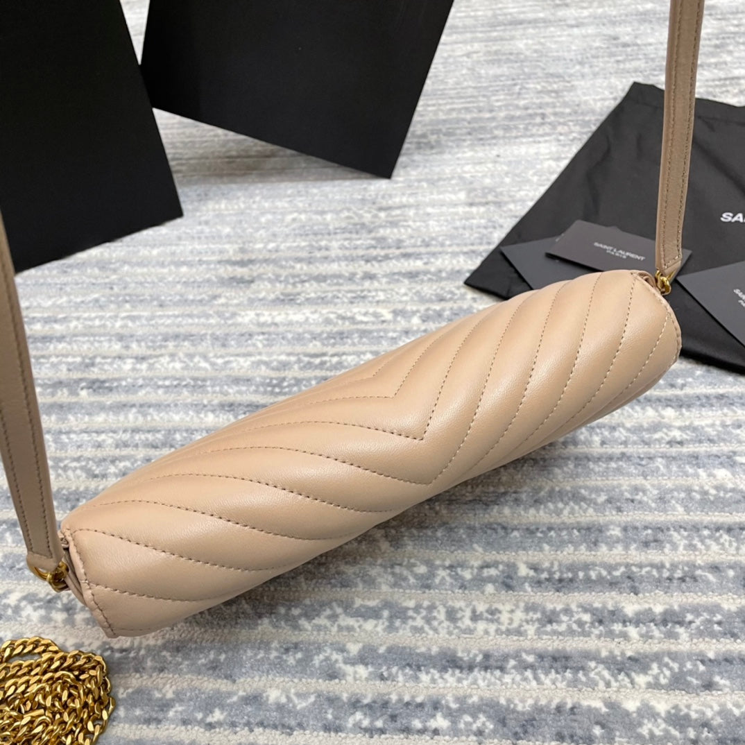 YSL  Kate 99絎縫小羊皮手袋-杏色金扣