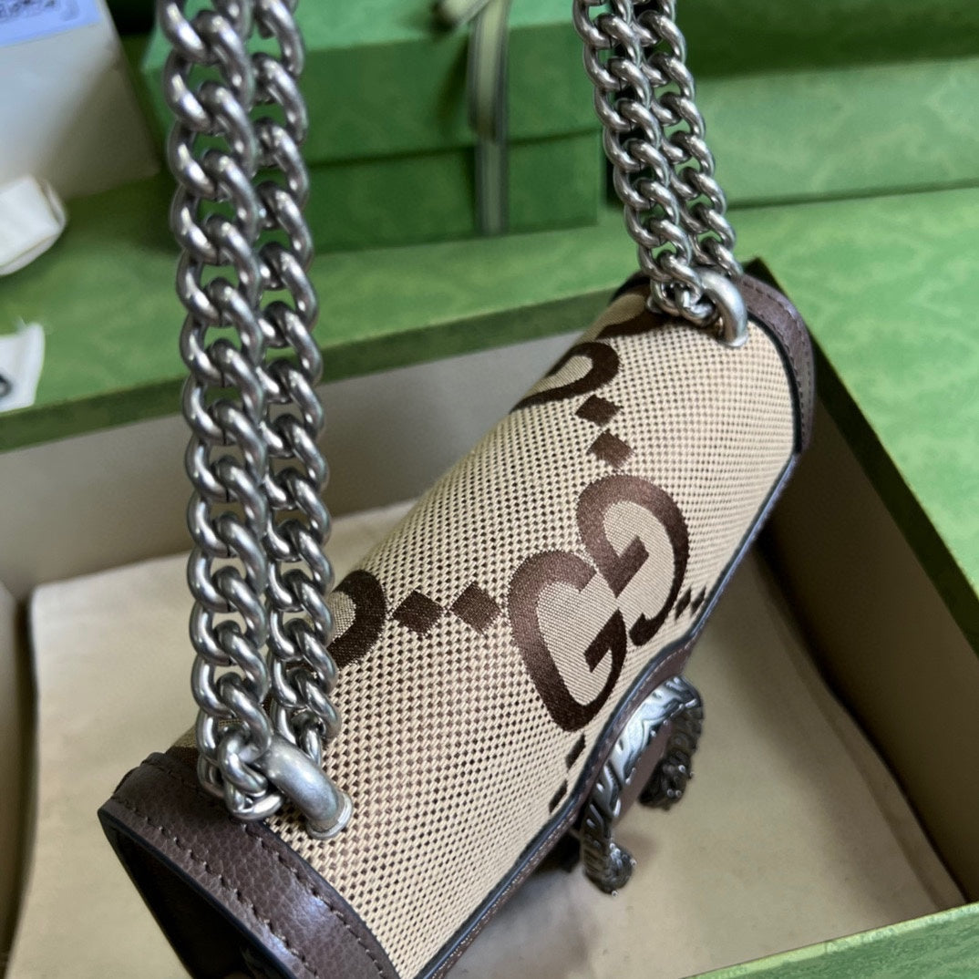 古G家-Dionysus 酒神單肩包 20x15.5x5cm 棕色大G帆布。