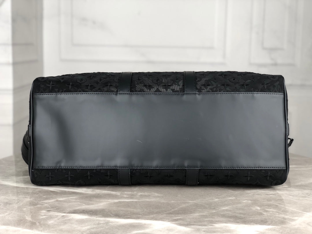 Lou-Keepall 50 旅行袋 老花刺繡圖黑色