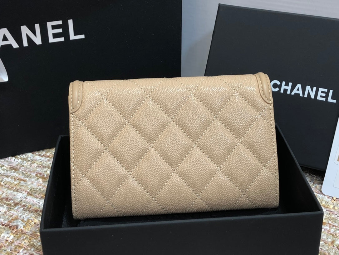 Chanel 復古CC荔枝牛皮-翻蓋中夾-復古五金