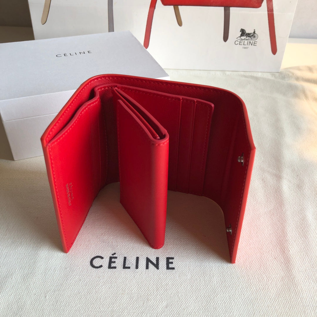 Celine 三折短夾-紅水波紋
