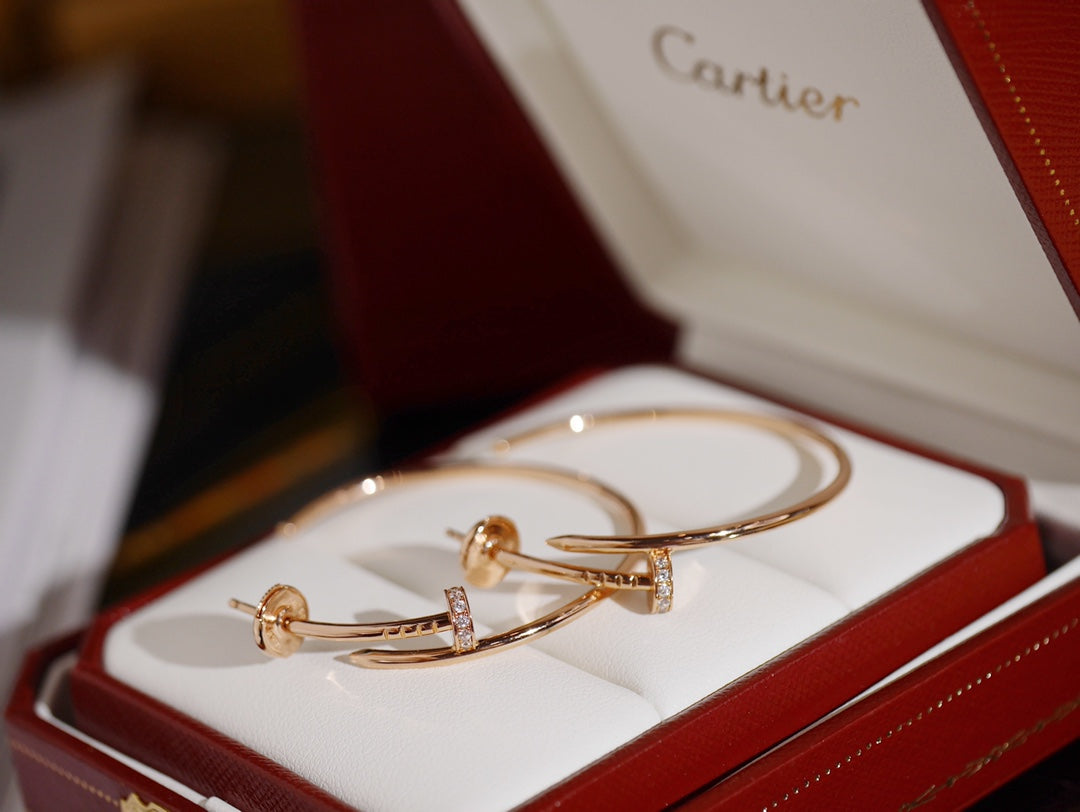 Cartier 釘子耳環-玫瑰金/白金-半鑽