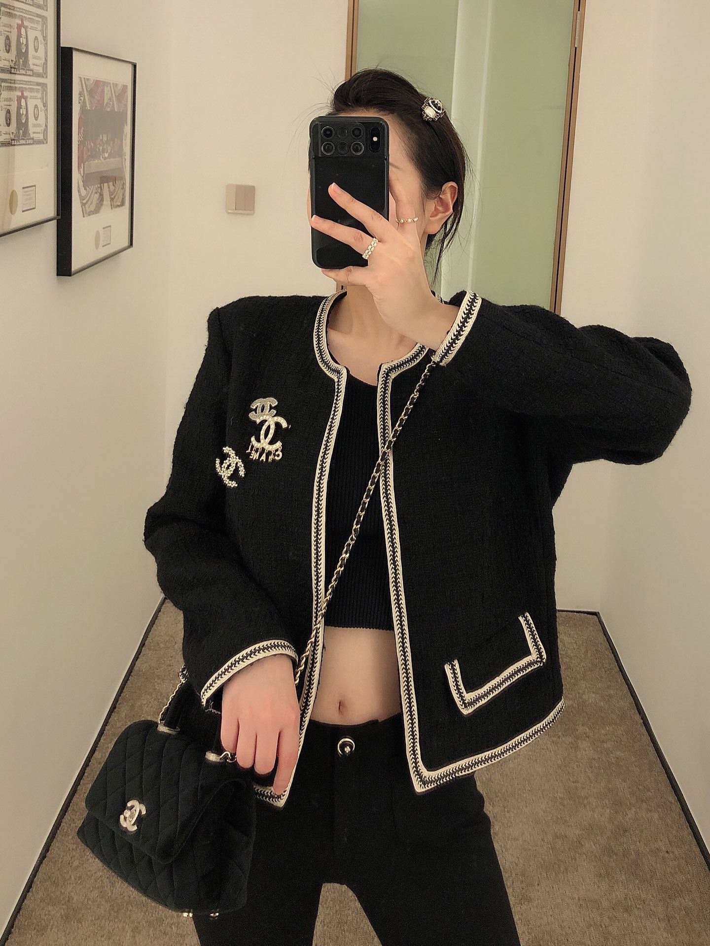 Chanel mini coco handle-黑色絲絨鑽扣