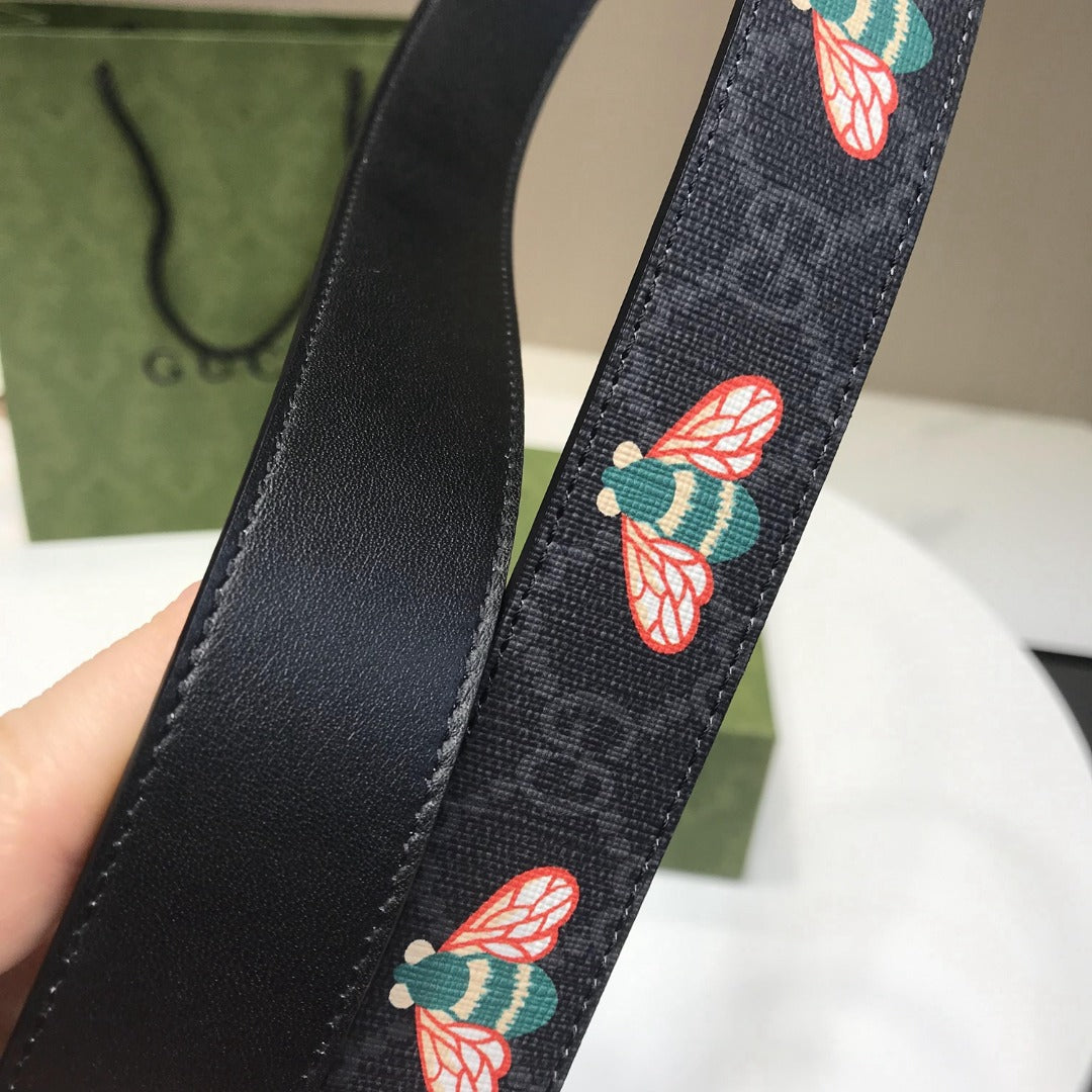 古G家-黑色印花皮帶-3.0cm