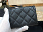 Chanel 復古CC荔枝牛皮-黑色翻蓋雙層卡包-仿舊五金