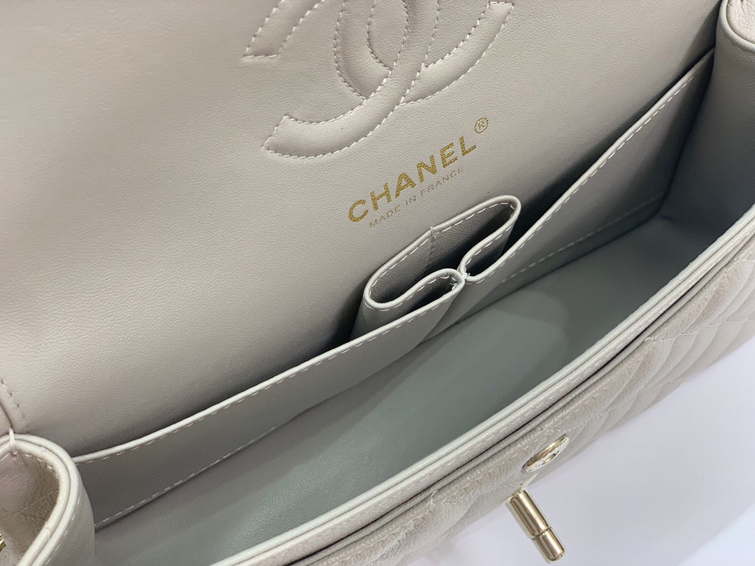 Chanel CF23-斑鳩灰芝麻紋淺金扣