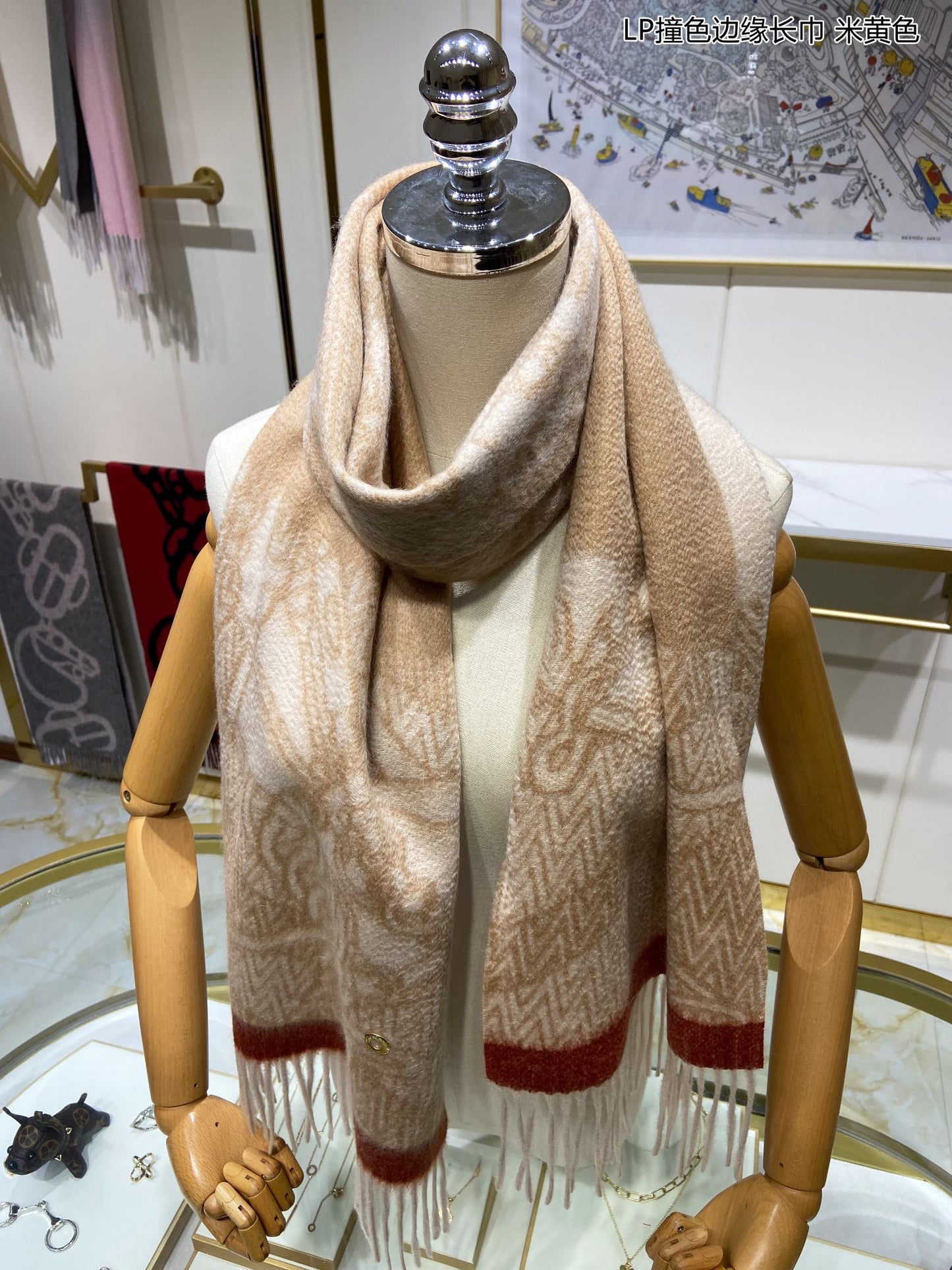 L-Piana 古典撞色邊緣長巾 33*190cm-100%頂極端野山羊絨