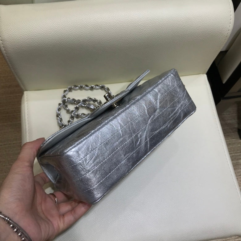 小香家-2018春夏 褶皺紋金屬皮 牛皮 CF包 20cm