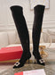 RV 雪花水鑽釦彈力高跟長靴