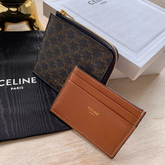 Celine TRIOMPHE人造革拉鍊袋和配可拆卸羊皮革卡包