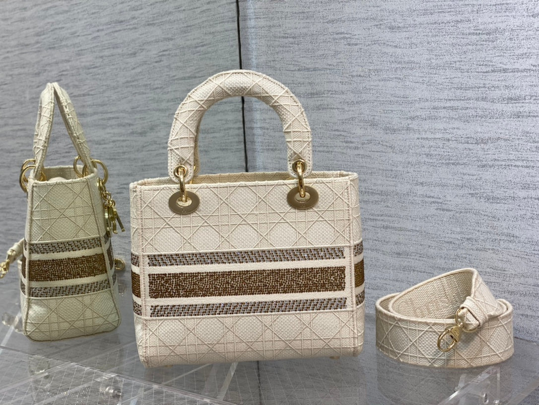 迪D家 Lady D-Lite黛妃包-刺繡白金色-24cm