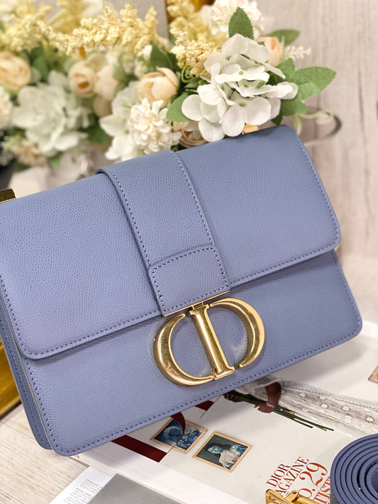 Dior 蒙田 30 Montaigne系列-24cm-金扣-牛皮手掌紋-海藍色