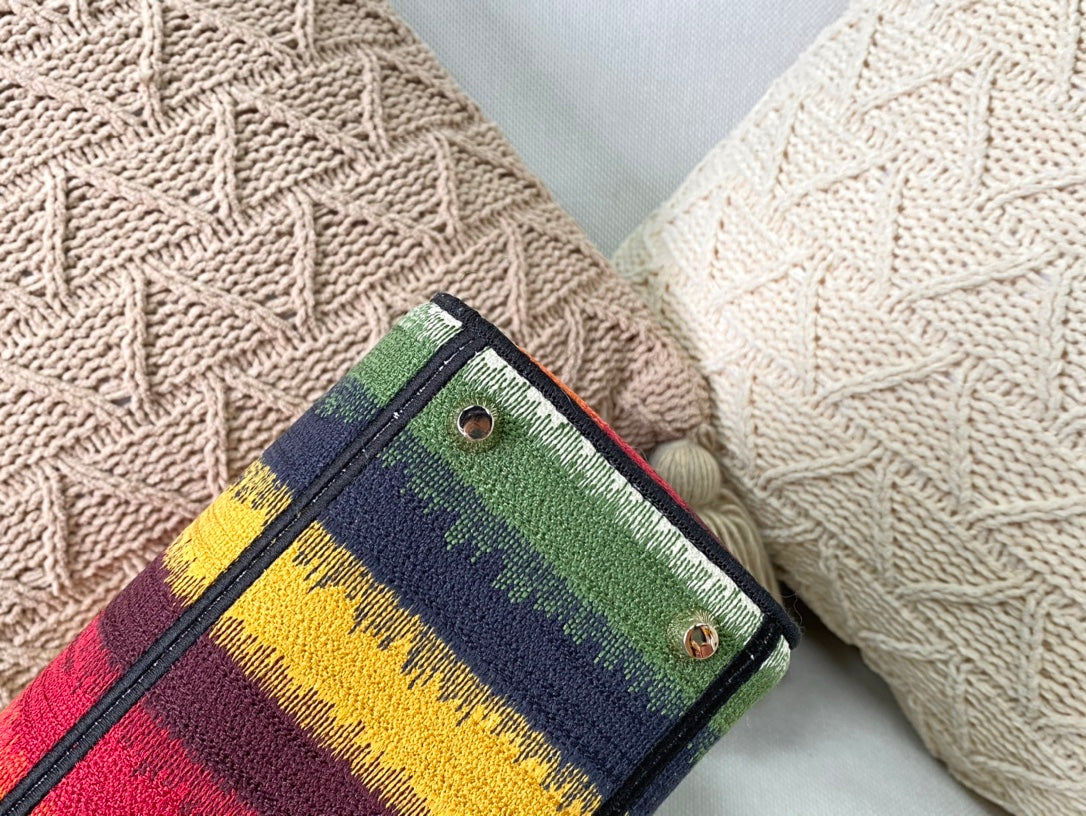Dior Lady D-Lite黛妃包-帆布刺繡-多色條紋