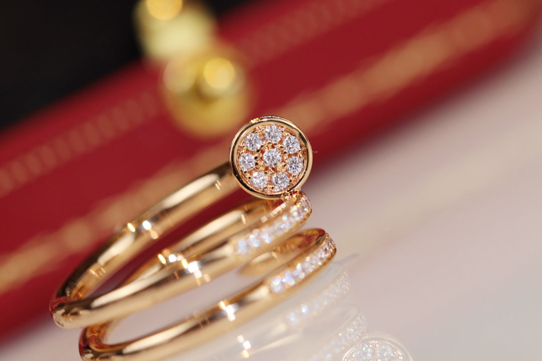 Cartier 三圈釘子戒指-玫瑰金-滿鑽