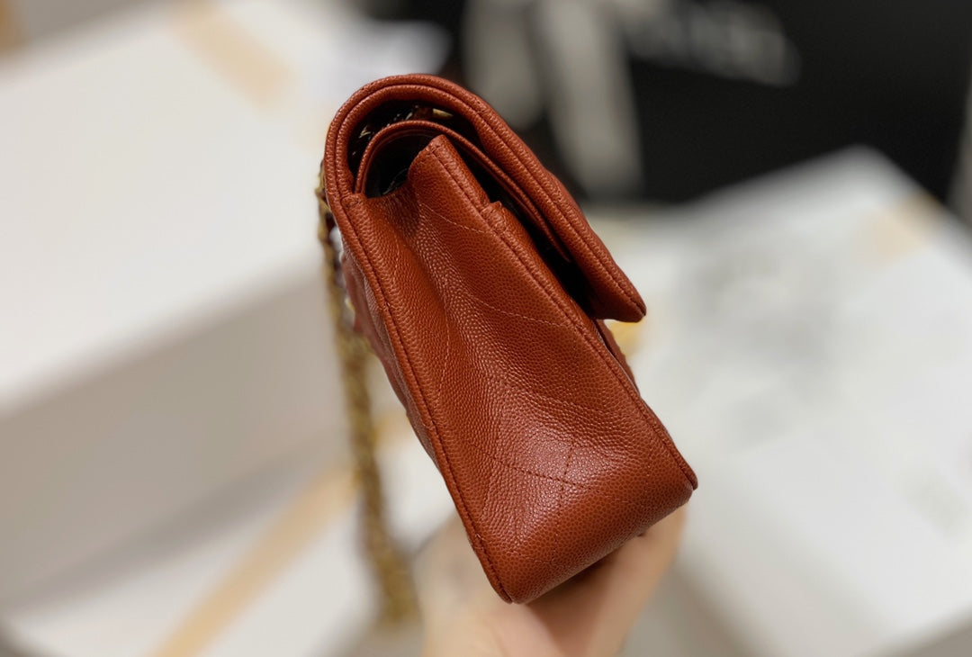 小香家-小球紋牛皮 CF包 棕色金扣 25cm