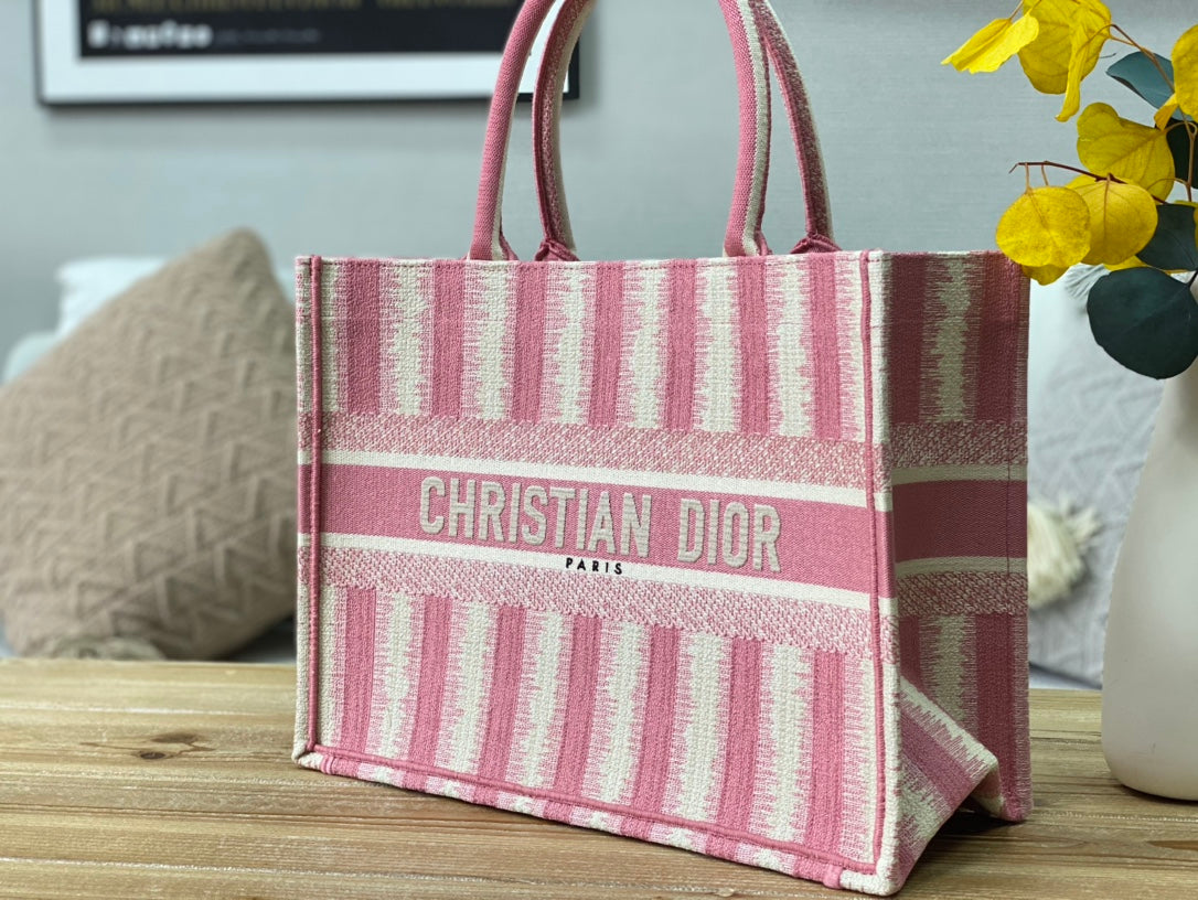 Dior Book Tote-小號36.5cm-粉色條紋
