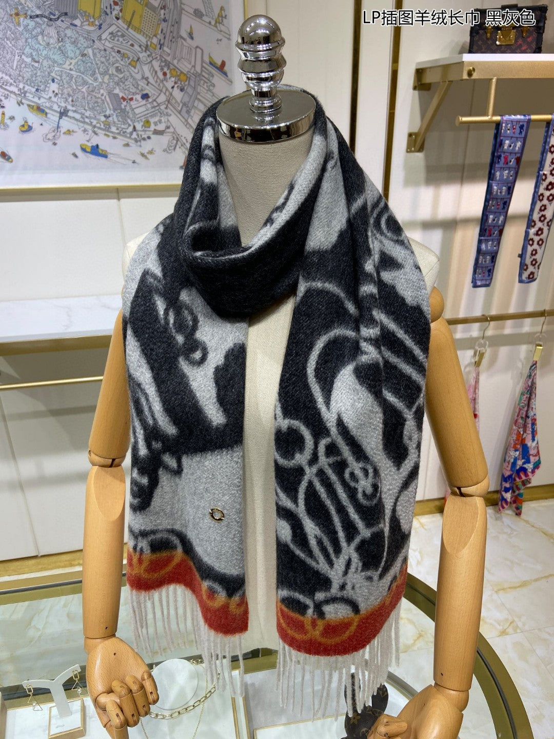 L-Piana-插圖羊絨長圍巾 33*190cm 100%羊絨 深色