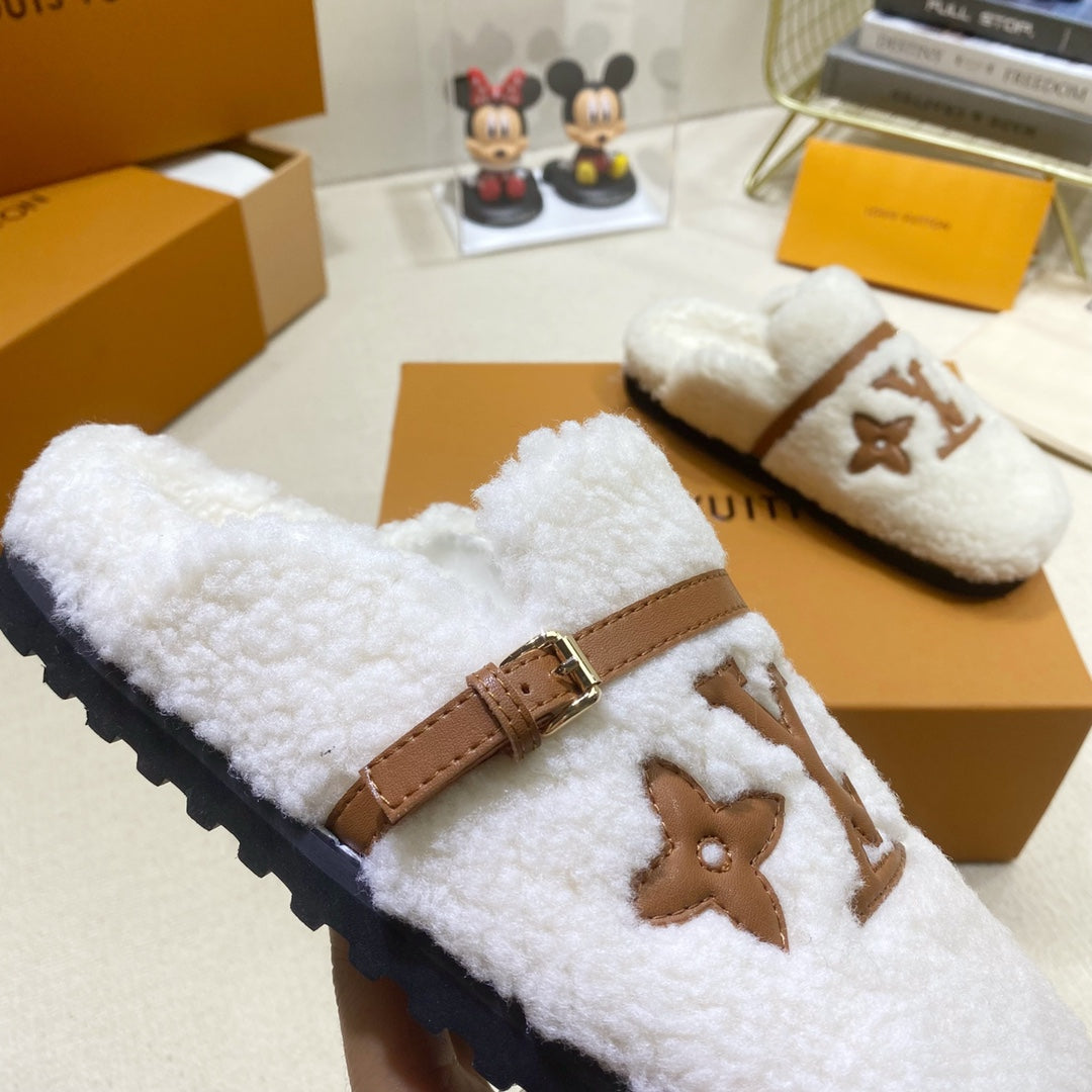 路L家-2022早春新款 毛毛半拖鞋 白色