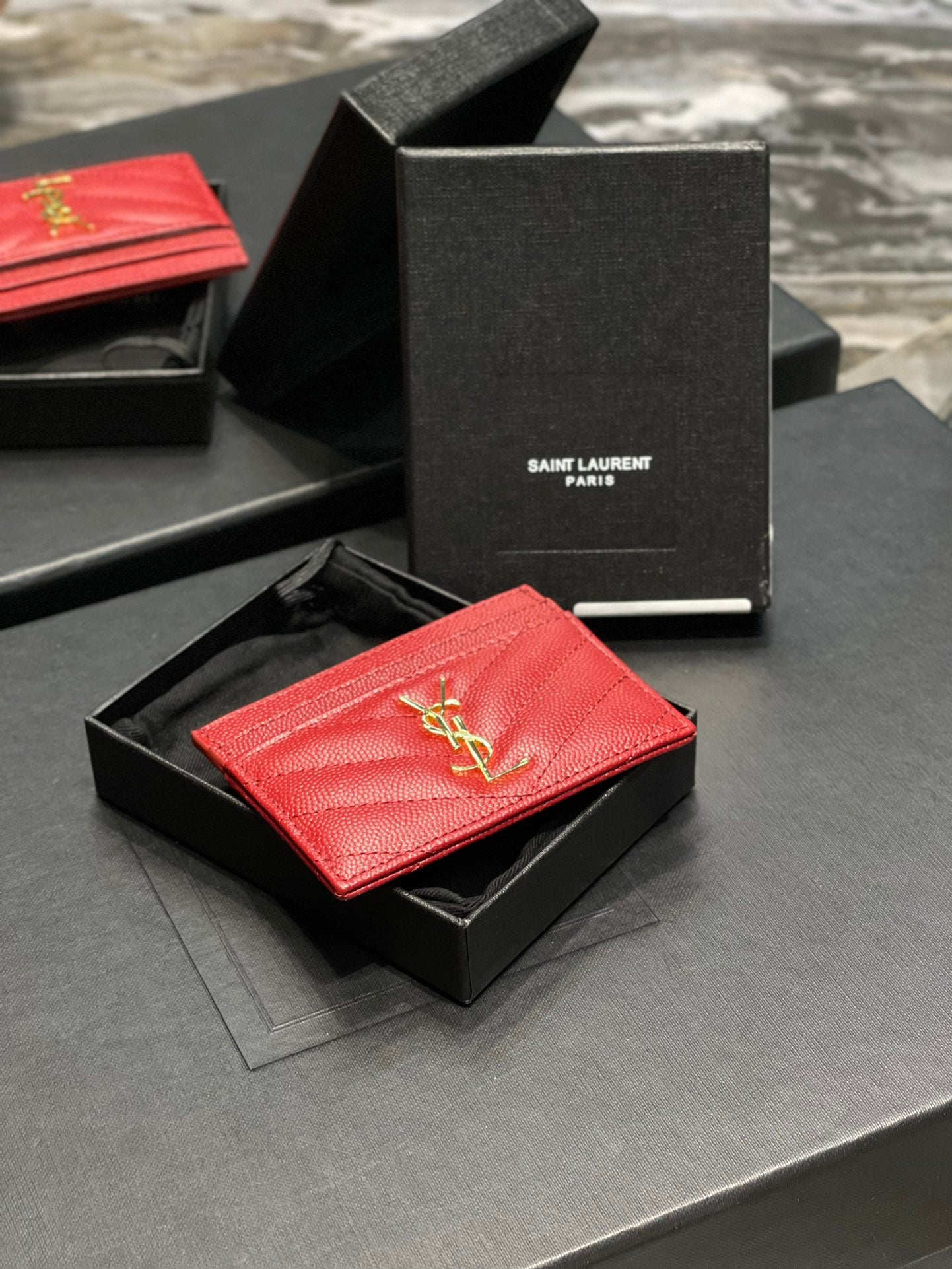 YSL卡包_紅色金扣