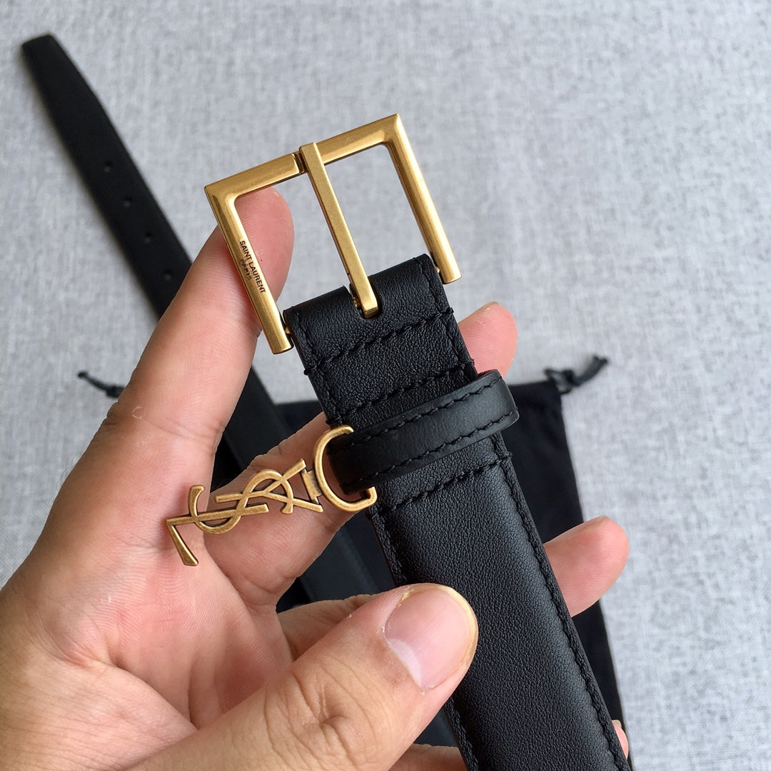 聖Y羅-黑色金扣皮帶-3.0cm