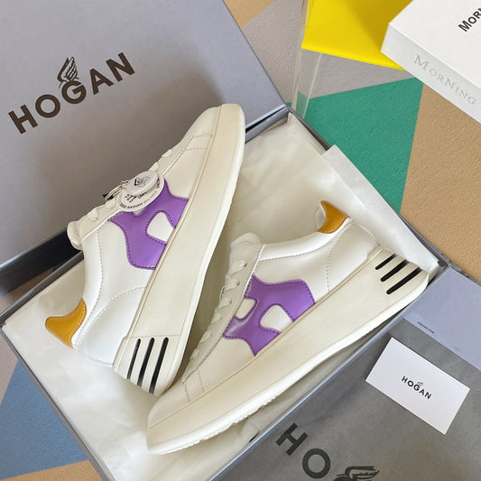 Hogan-2022早春新款 厚底休閒鞋 白色黃尾