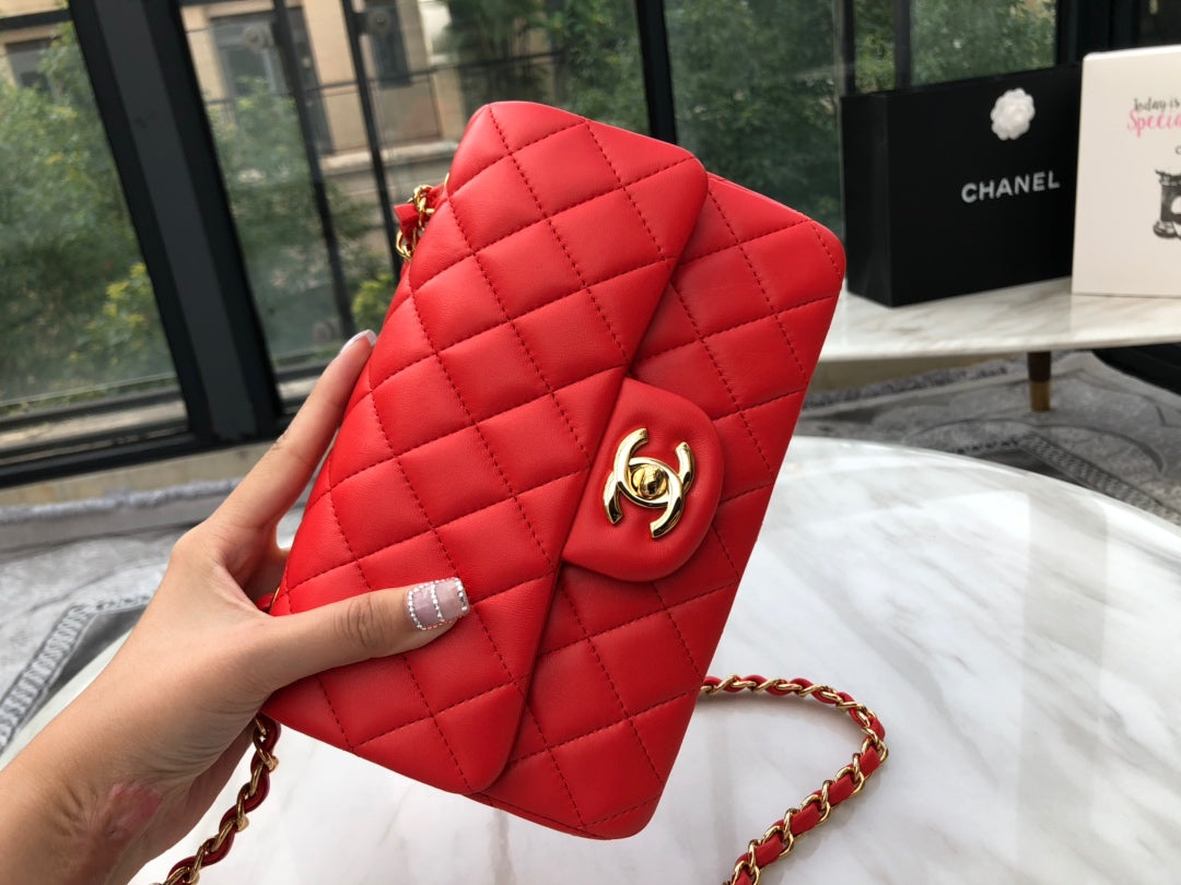 小香家-2019春夏 CF包 羊皮 紅色金扣 20cm