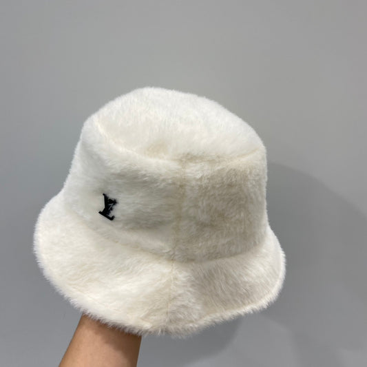 路L家-水貂毛漁夫帽 白色