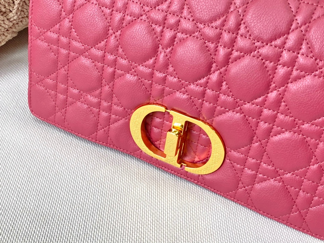 Dior Caro 大號28cm-玫粉小牛皮