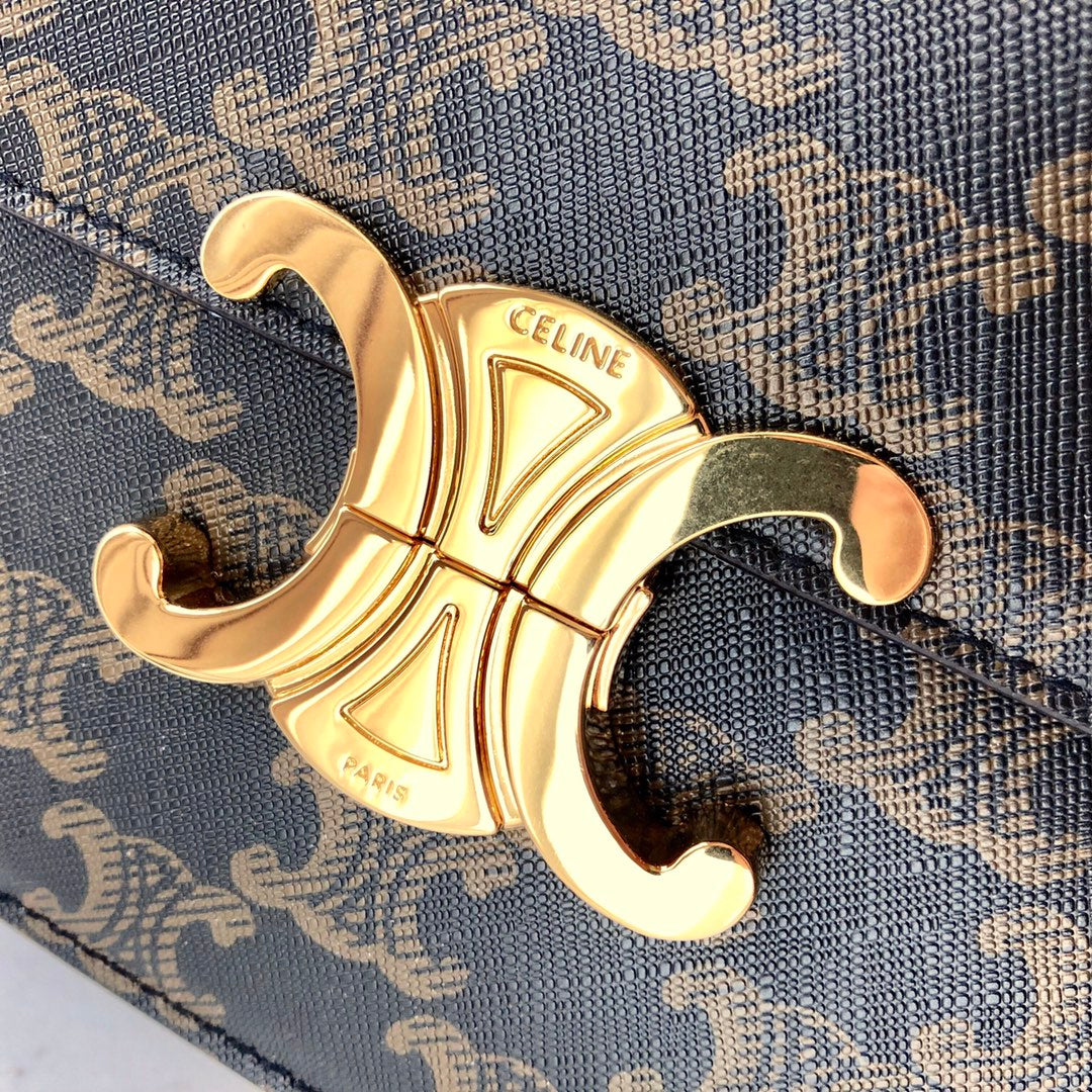 賽C家-TRIOMPHE凱旋門塗層帆布皮革老花手袋-中號 22.5cm 