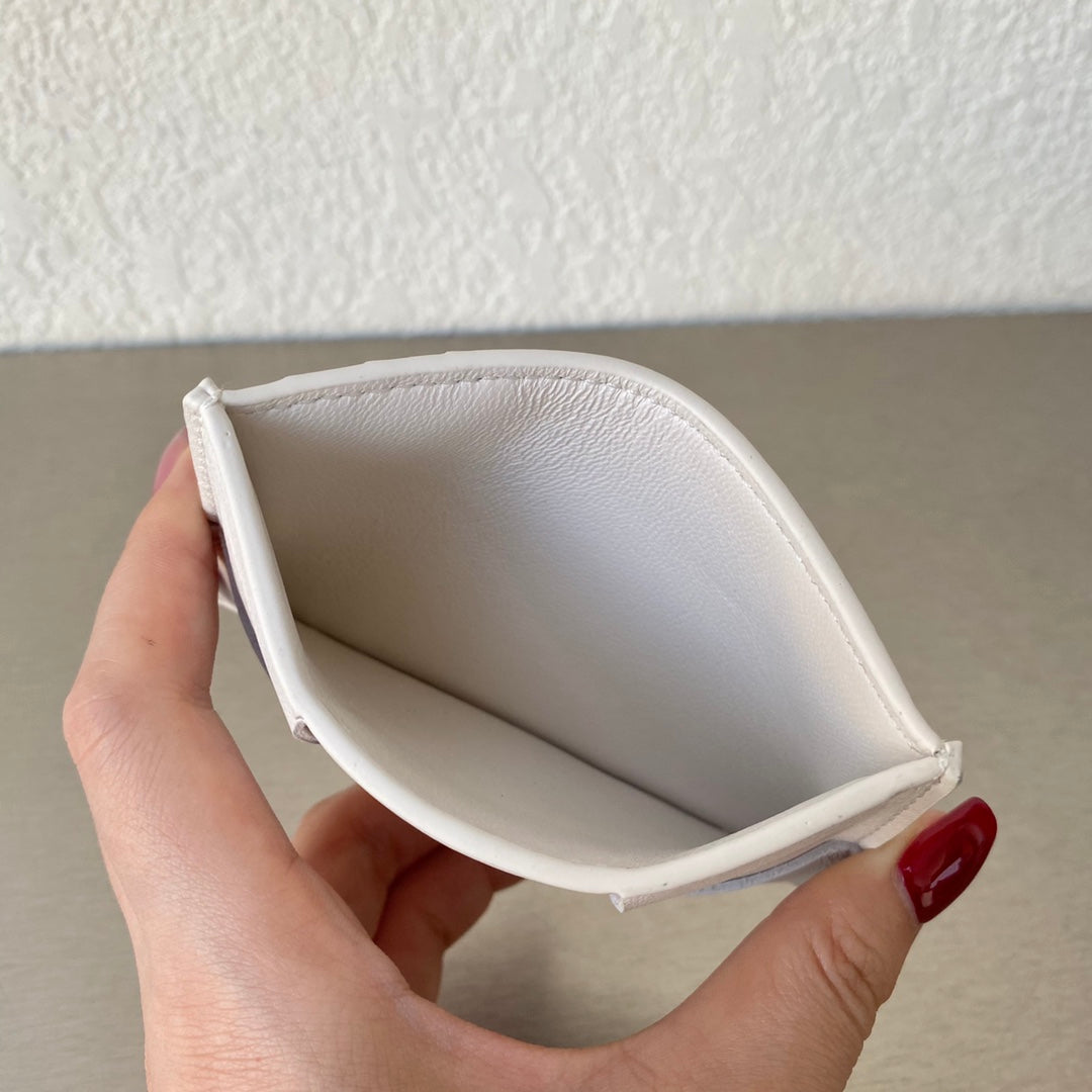 B編織-小格子 卡包 小羊皮 11.5x7.5cm 白色