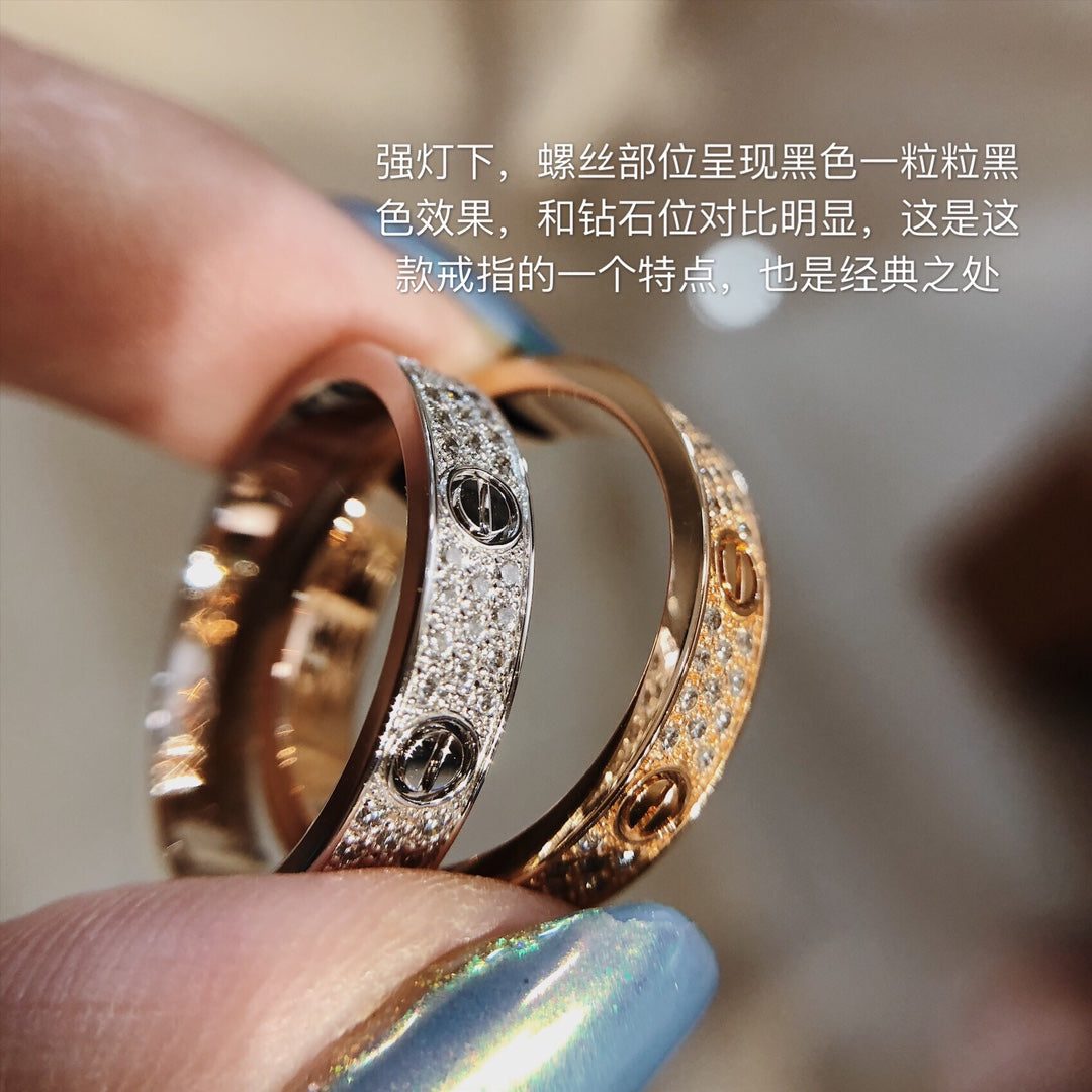 Cartier Love 寬版滿天星戒指-玫瑰金/白金