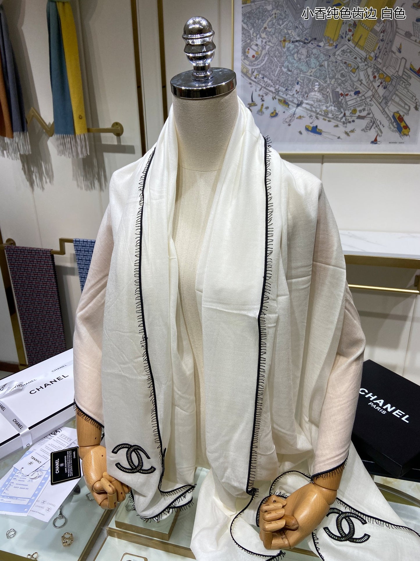 小香家-純色齒邊圍巾 140*200cm 頂級澳洲進口純羊絨 白色