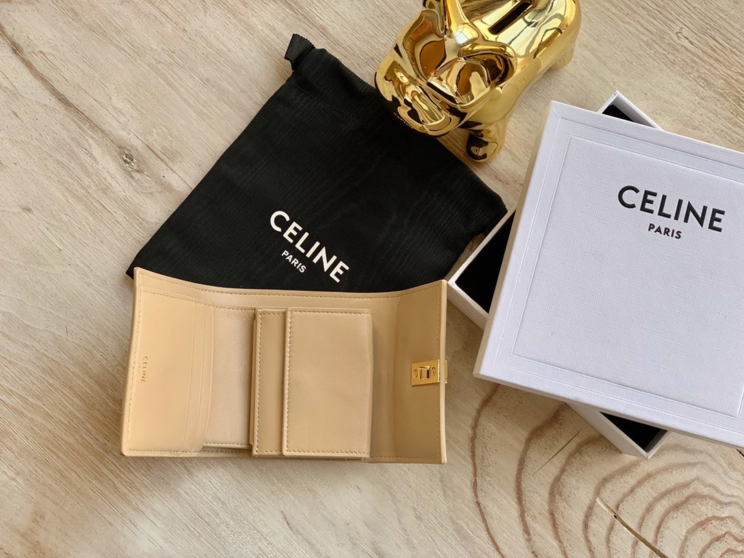Celine 小號亮澤牛皮革三折短夾
