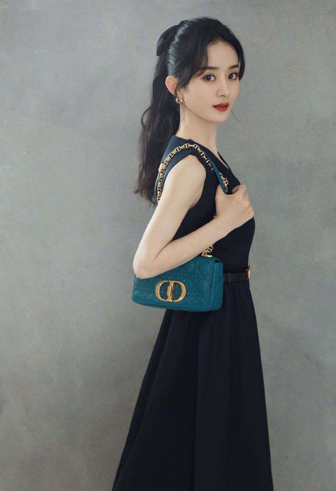 Dior Caro 小號20cm-深海藍小牛皮