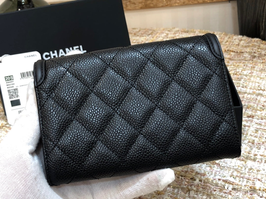 Chanel 復古CC荔枝牛皮-翻蓋中夾-復古五金