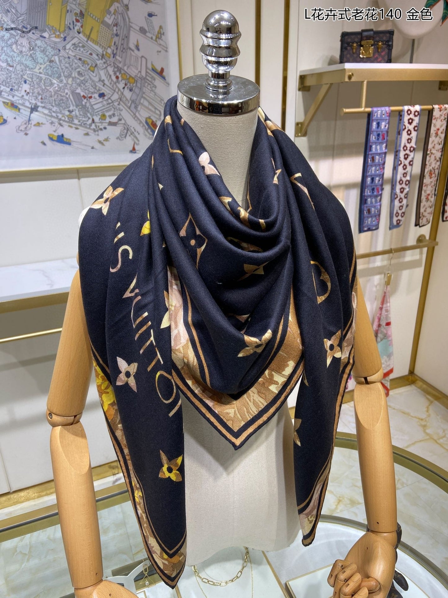 路L家-花卉式老花方形圍巾 140*140cm Croisillon 70%羊絨30%真絲