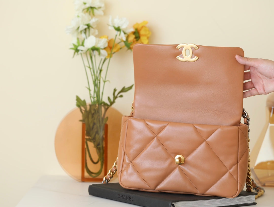 小香家-2021 19Bag  焦糖色金扣 小號