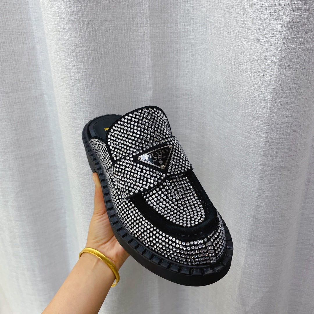 Prada 鞋-Prada 貼鑽 穆勒鞋（銀）
