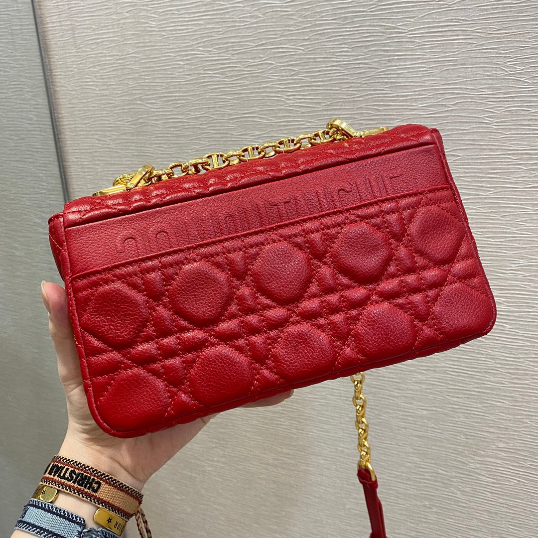 Dior Caro 小號20cm-紅色小牛皮