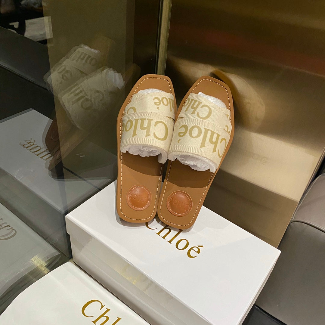 Chloe鞋-Chloe Woody Logo 拖鞋 白字