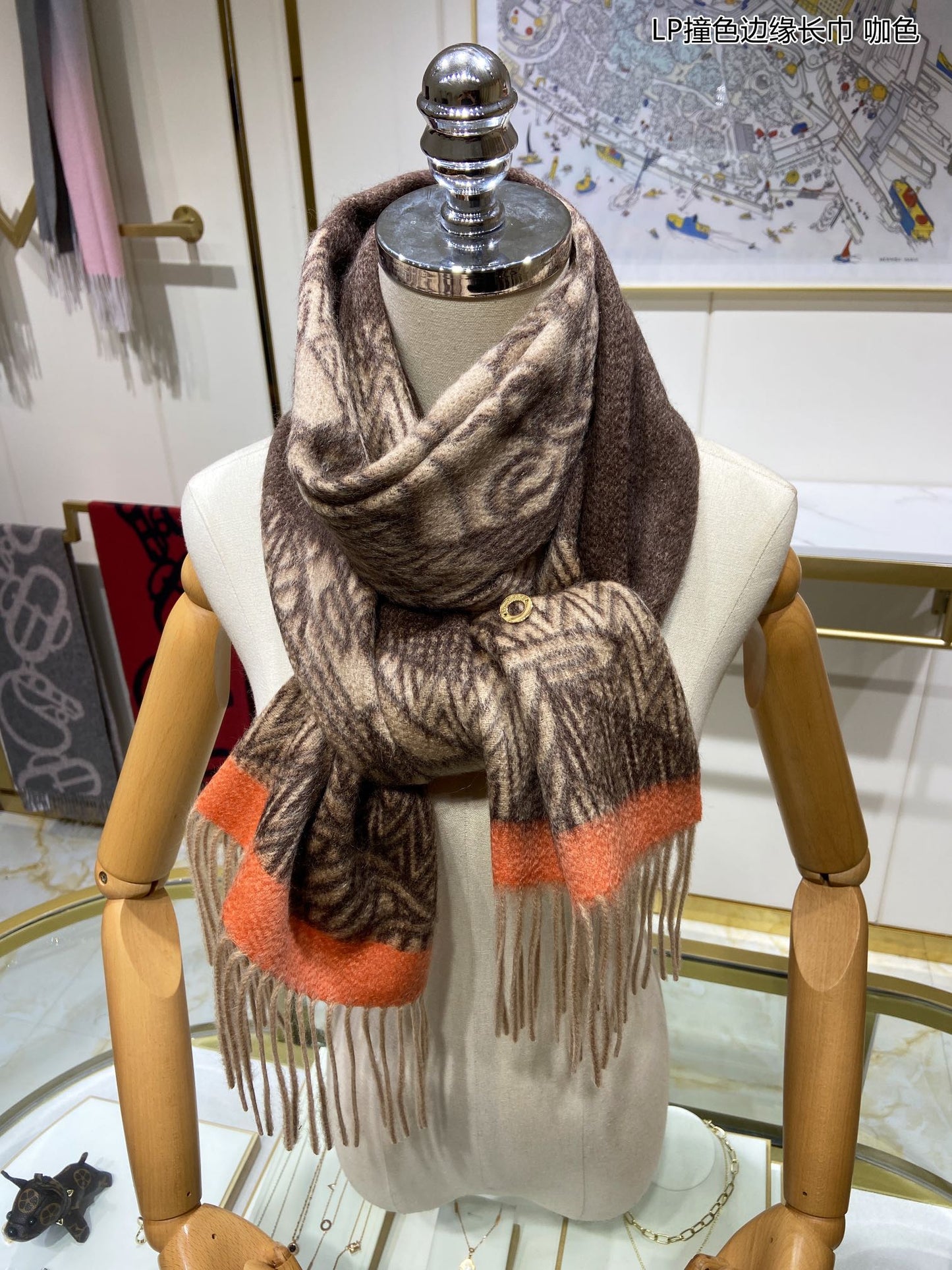 L-Piana 古典撞色邊緣長巾 33*190cm-100%頂極端野山羊絨