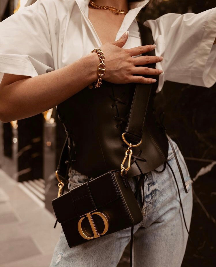 Dior 蒙田 Mini Box-17.5cm-金扣-黑