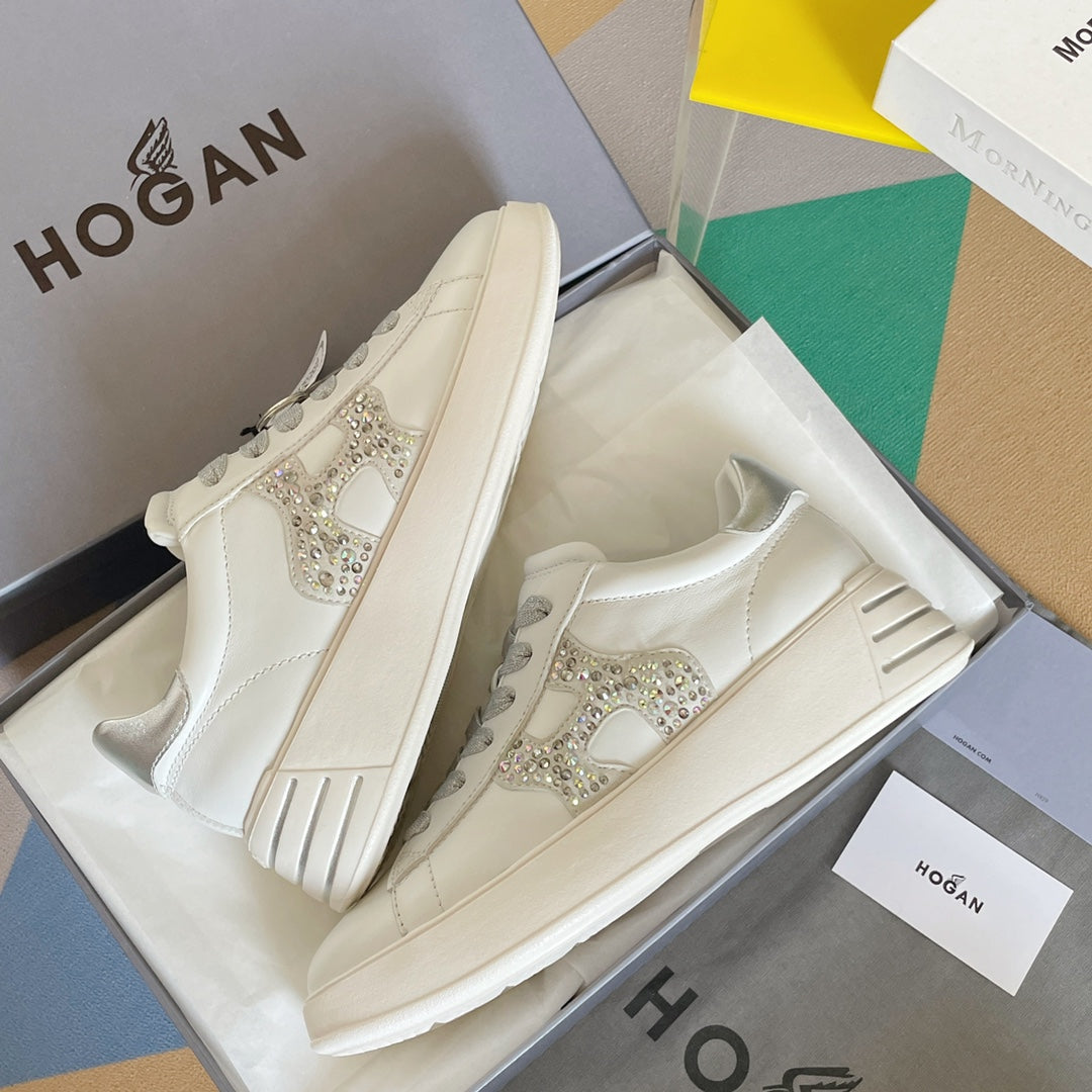 Hogan-2022早春新款 厚底休閒鞋 白色銀尾
