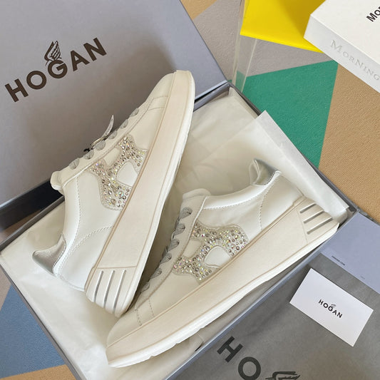 Hogan-2022早春新款 厚底休閒鞋 白色銀尾