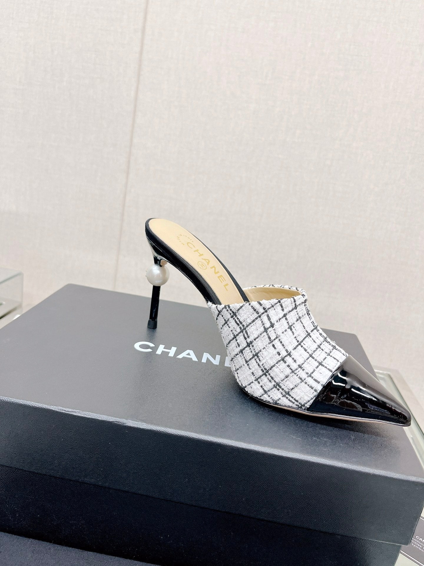 小香家-coco珍珠高跟拖鞋 8.5cm