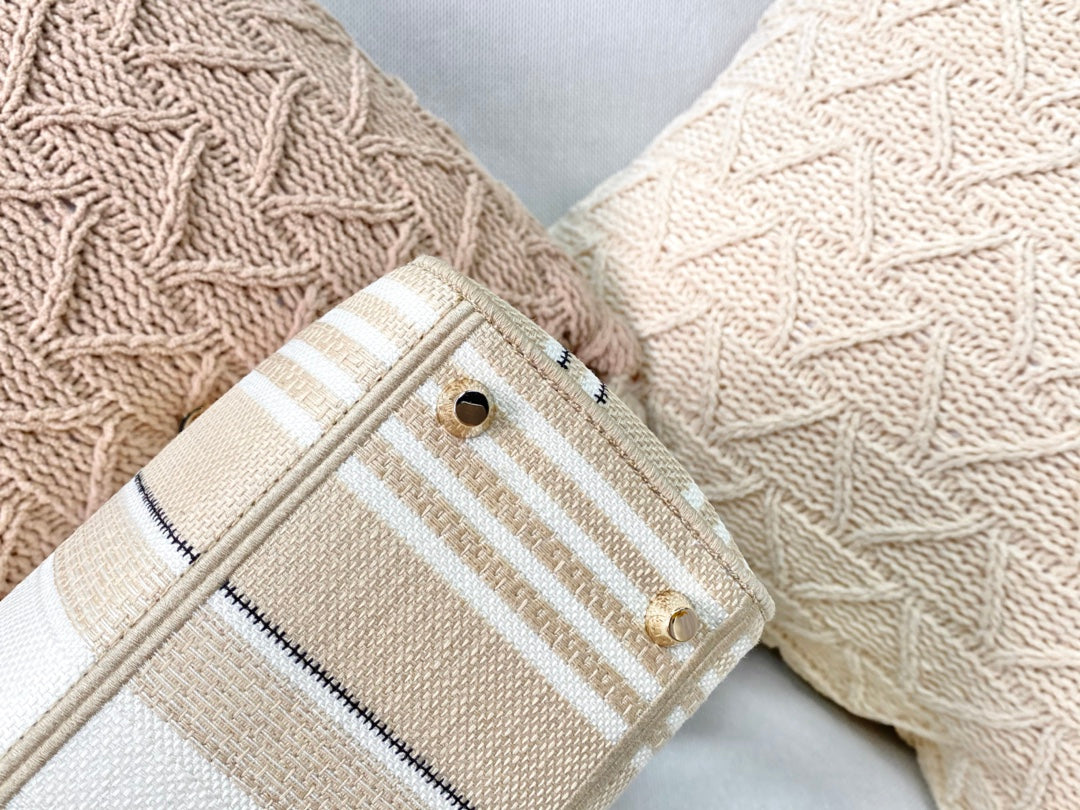 Dior Lady D-Lite黛妃包-帆布刺繡-白條紋