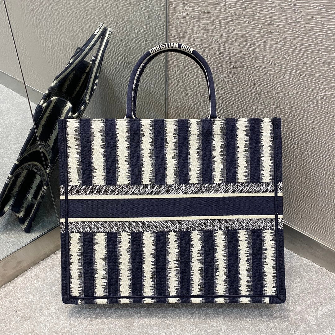 Dior Book Tote-大號41.5cm-深藍條紋