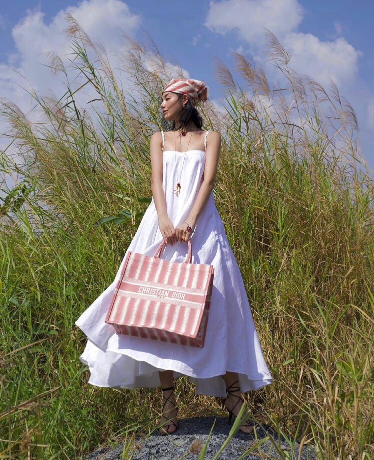 Dior Book Tote-大號41.5cm-粉色條紋
