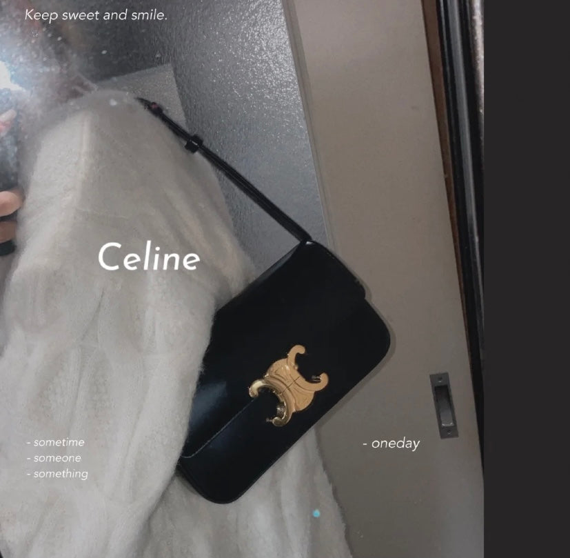 Celine Triomphe 牛皮革腋下包-黑色